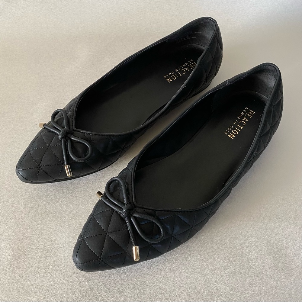 Kenneth Cole Reaction Quilted Black Ballet Flats 7.5 Pointed Toe Bow Women’s - Picture 7 of 12